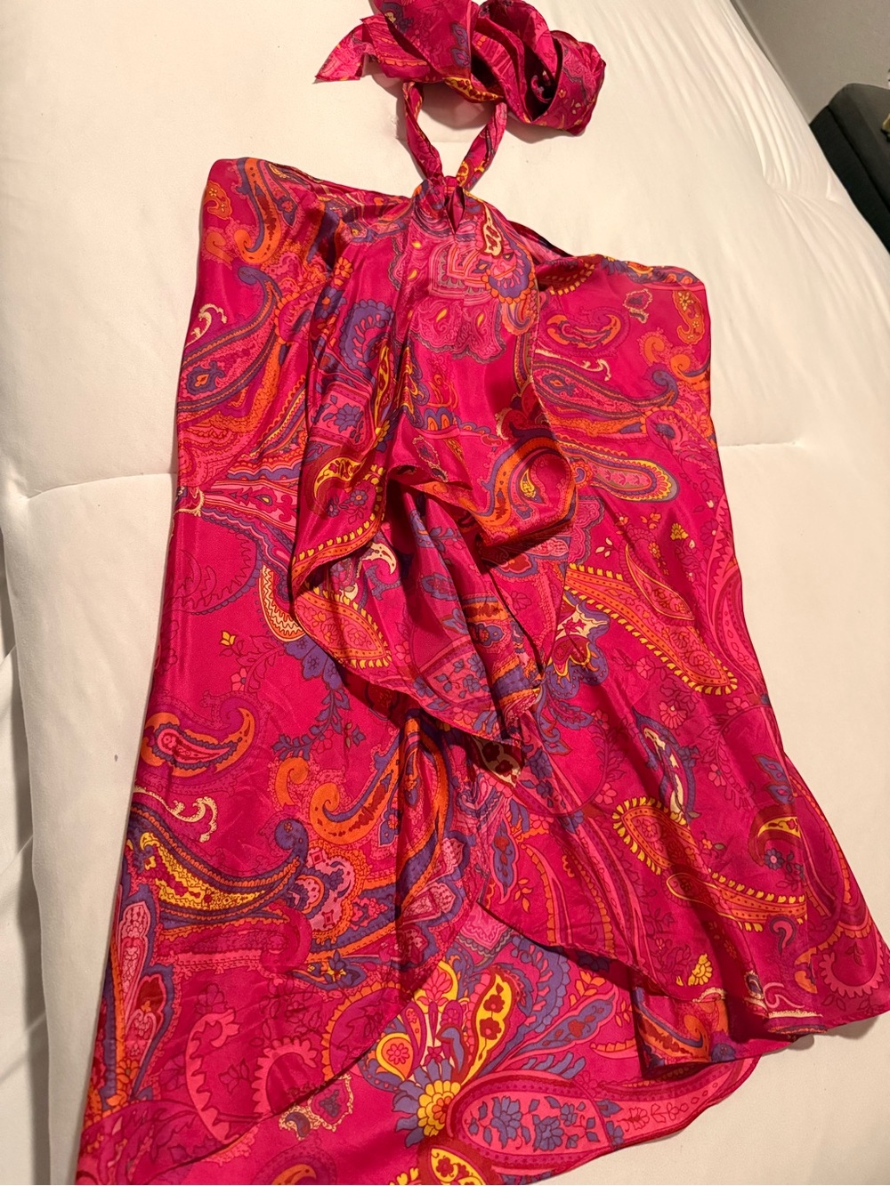Lauren Ralph Lauren Fuchsia Paisley Asymmetrical Ruffle Skirt